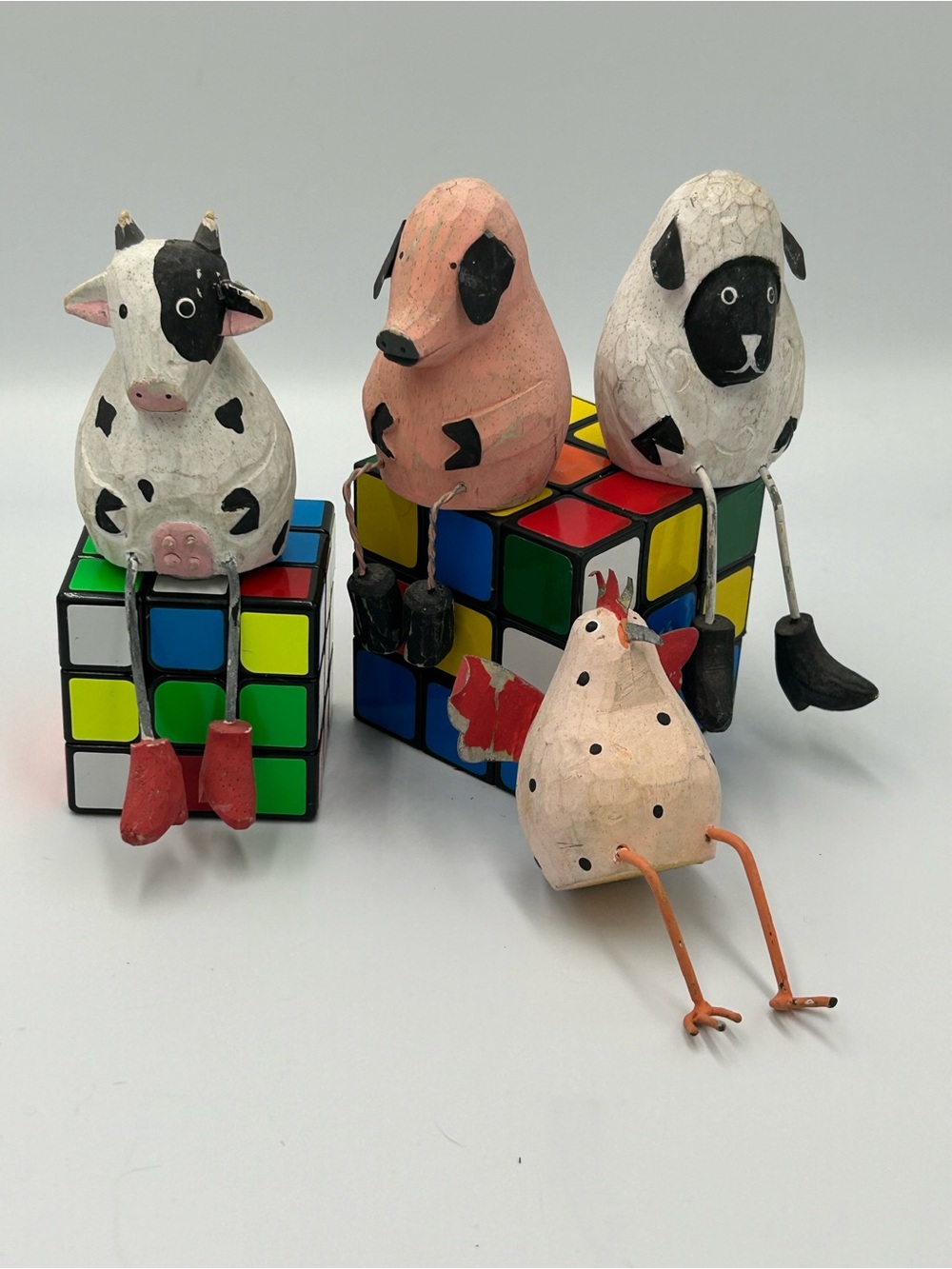 Vintage World Market Folk Art Wood Shelf Sitters Farm Animals